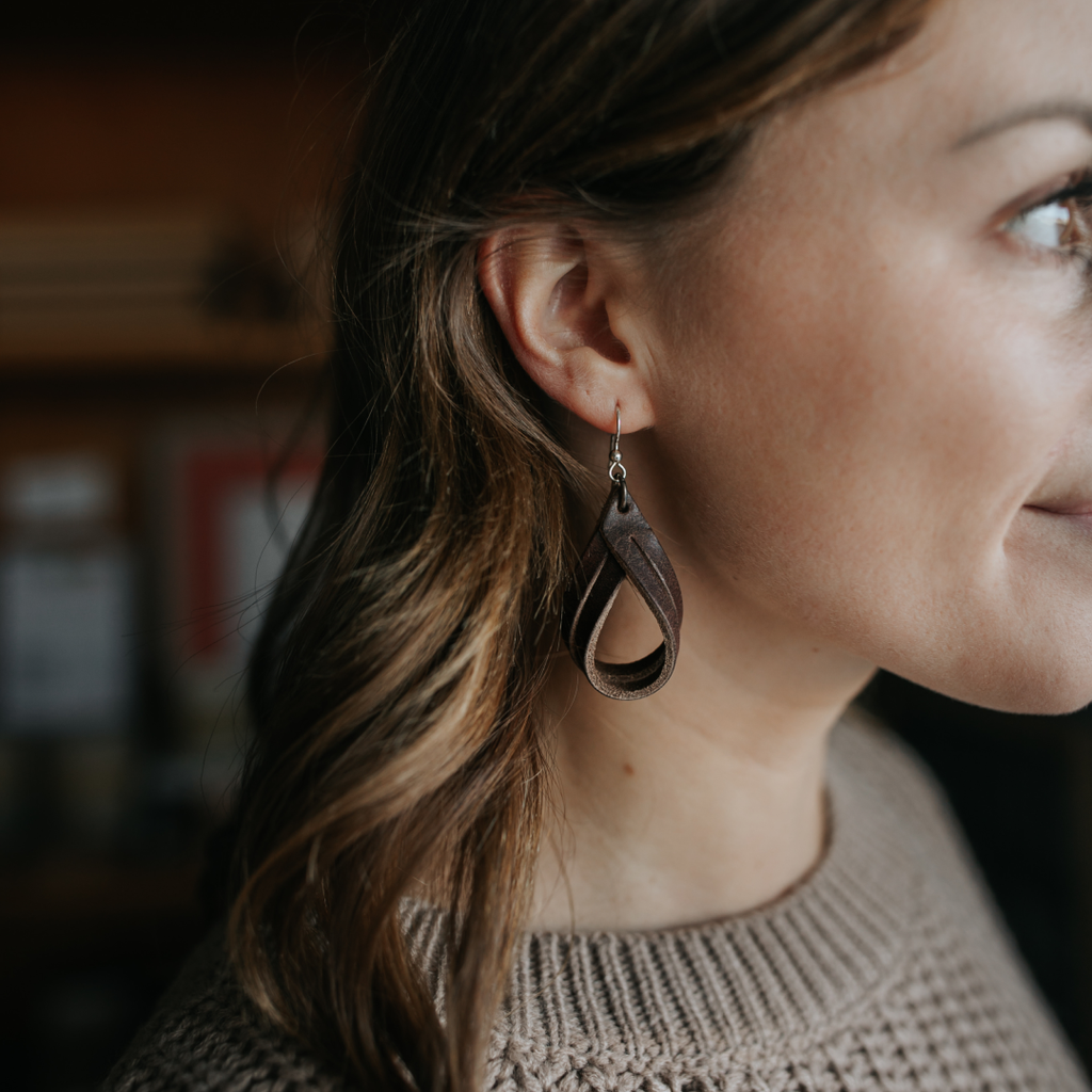 Handcrafted Full-Grain Leather Double Hoop Earrings