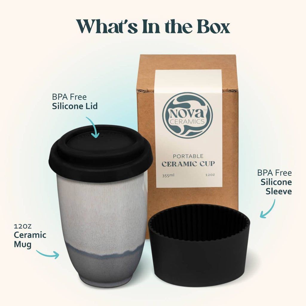 Nova Ceramics Travel Mugs - Pluto Ceramic Travel Cup 12oz | Coffee Cups Ceramic