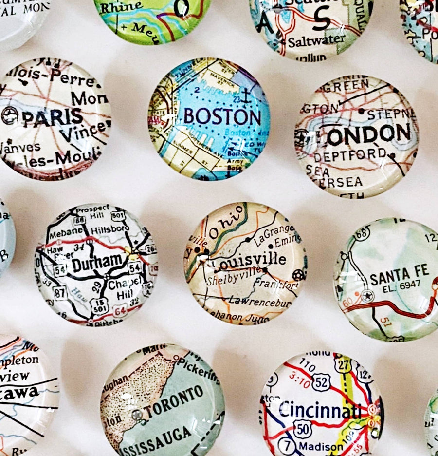 Tanner Glass - Magnet - Vintage Map - 20mm - you choose the locations