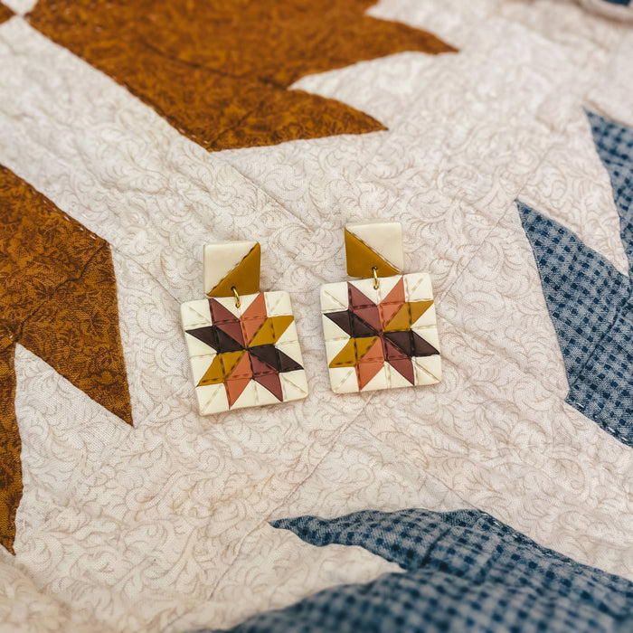 Sydni Carlson Art - Quilted Style Stud Dangle Earrings | Fall Star