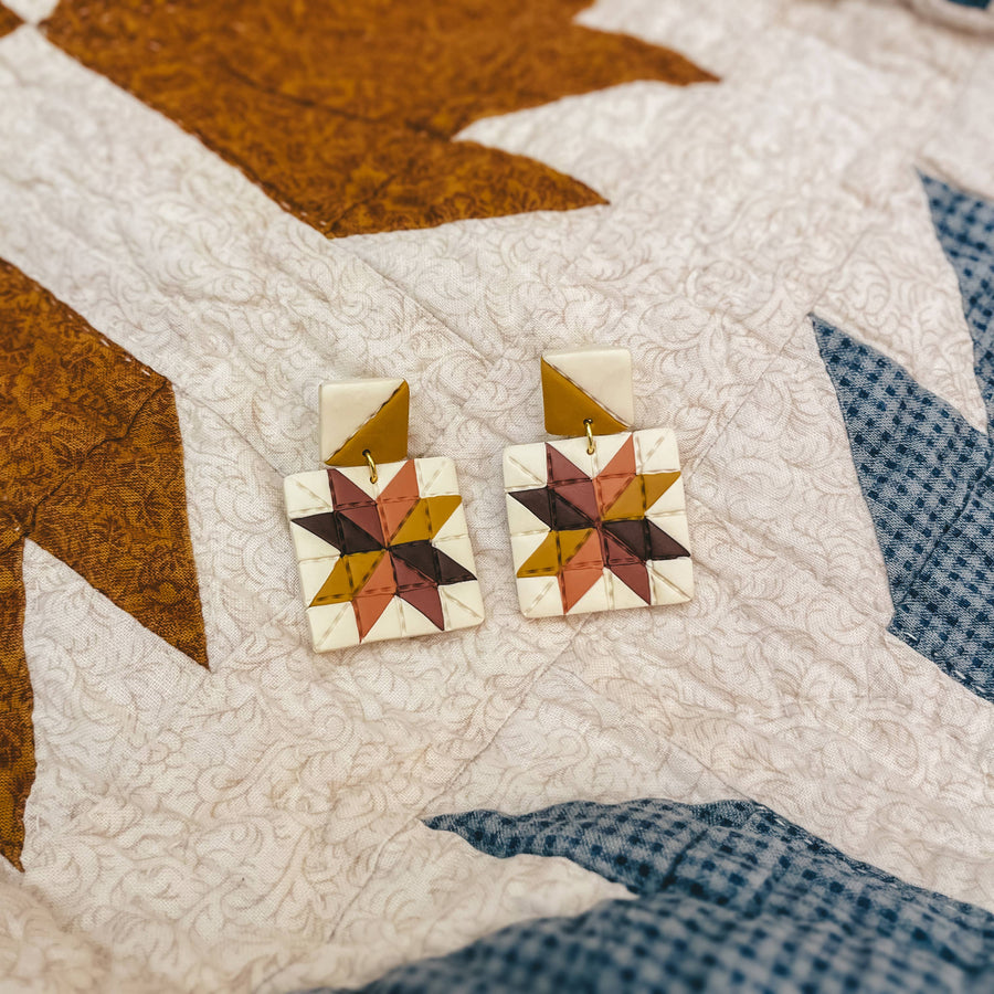 Sydni Carlson Art - Quilted Style Stud Dangle Earrings | Fall Star