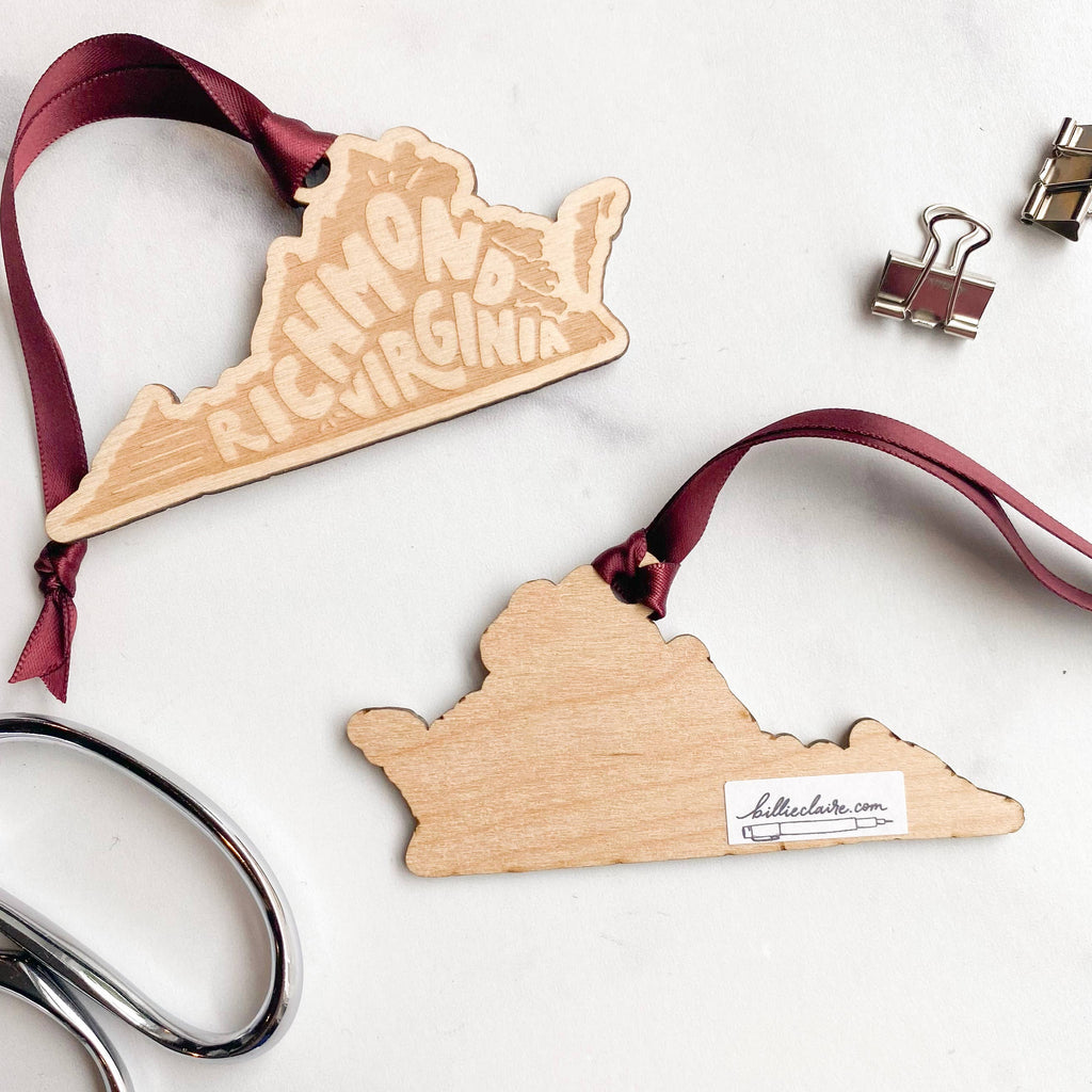 Billie Claire Illustration (Handmade) - Custom City-Specific Wood Ornaments