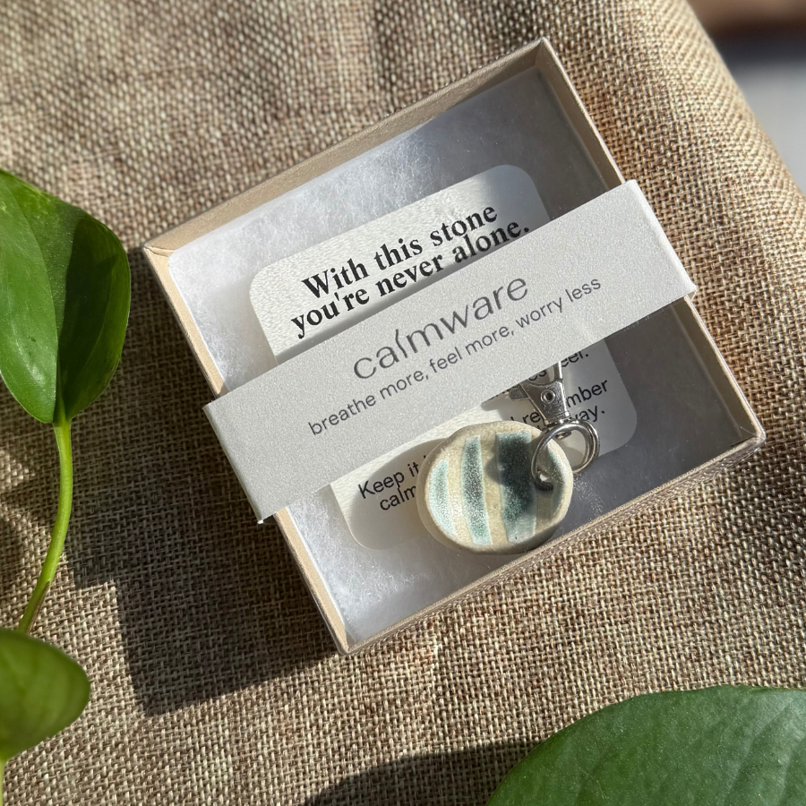 Calmware - Small Striped Worry Stone Keychain — Tactile Fidget