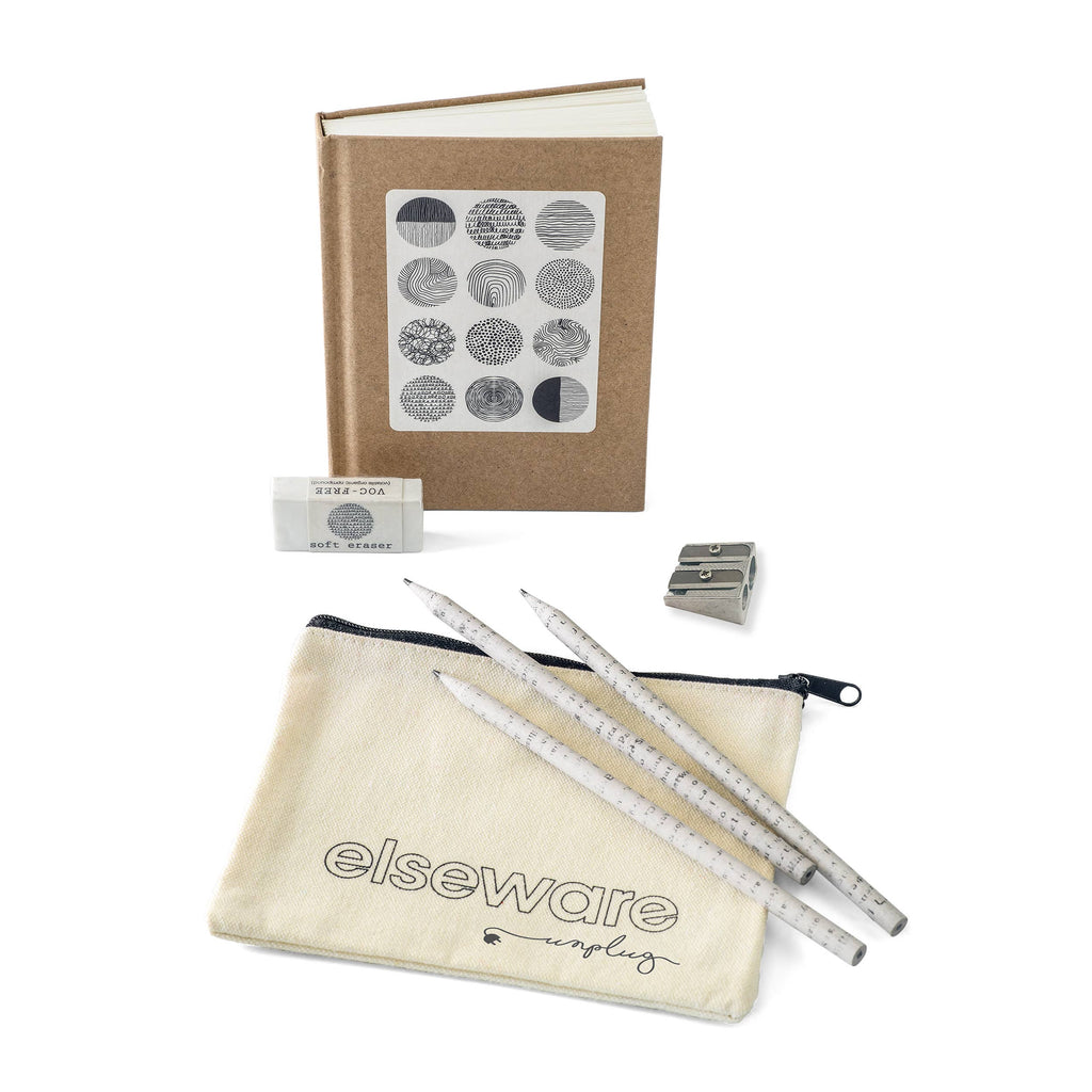 elseware unplug - Sketchbook Art Kit - Doodle Set with Paper, Pencils and Bag