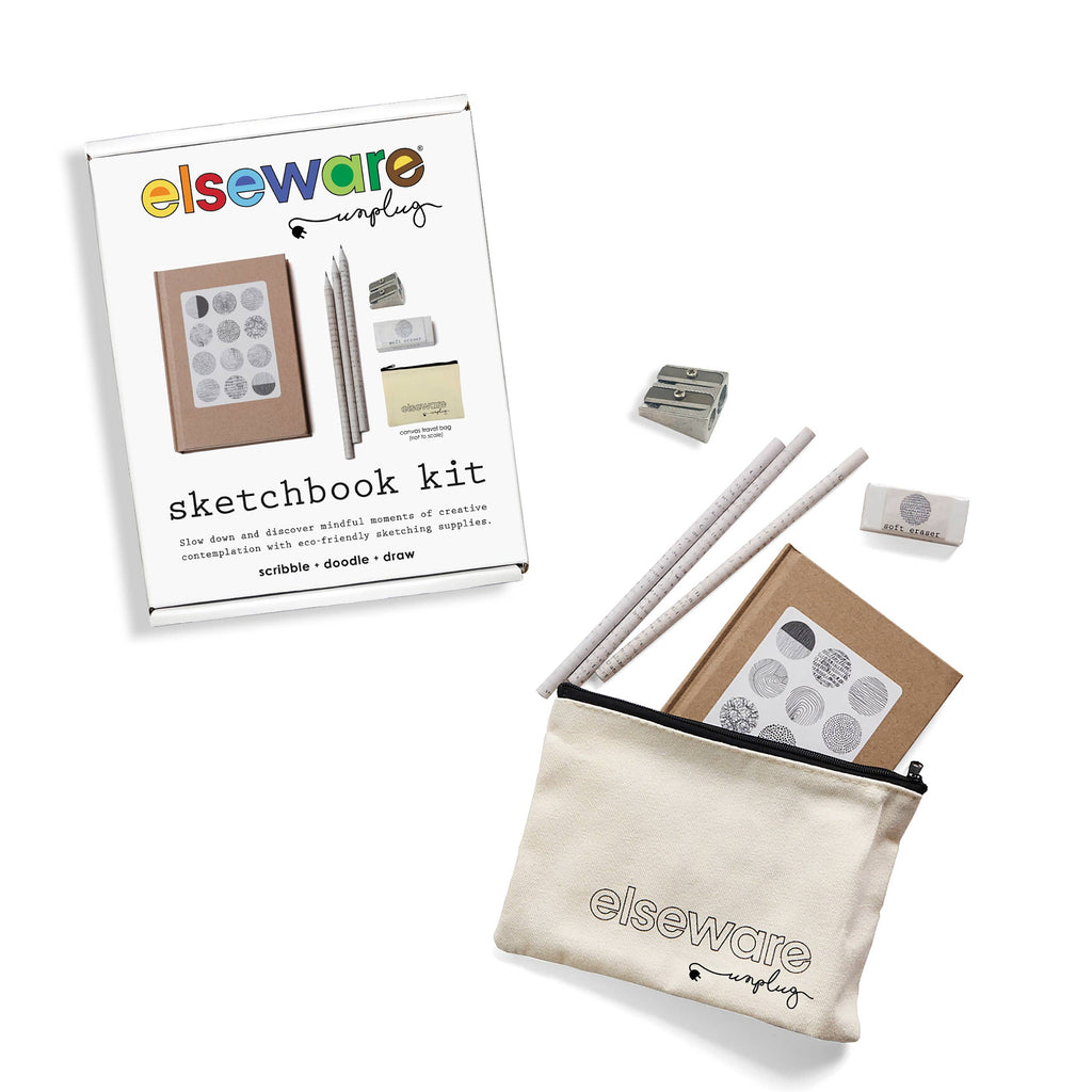 elseware unplug - Sketchbook Art Kit - Doodle Set with Paper, Pencils and Bag