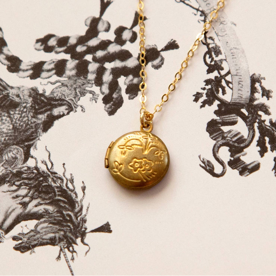 Kindred Objects - Vintage Mini Round Locket Necklace (Floral)