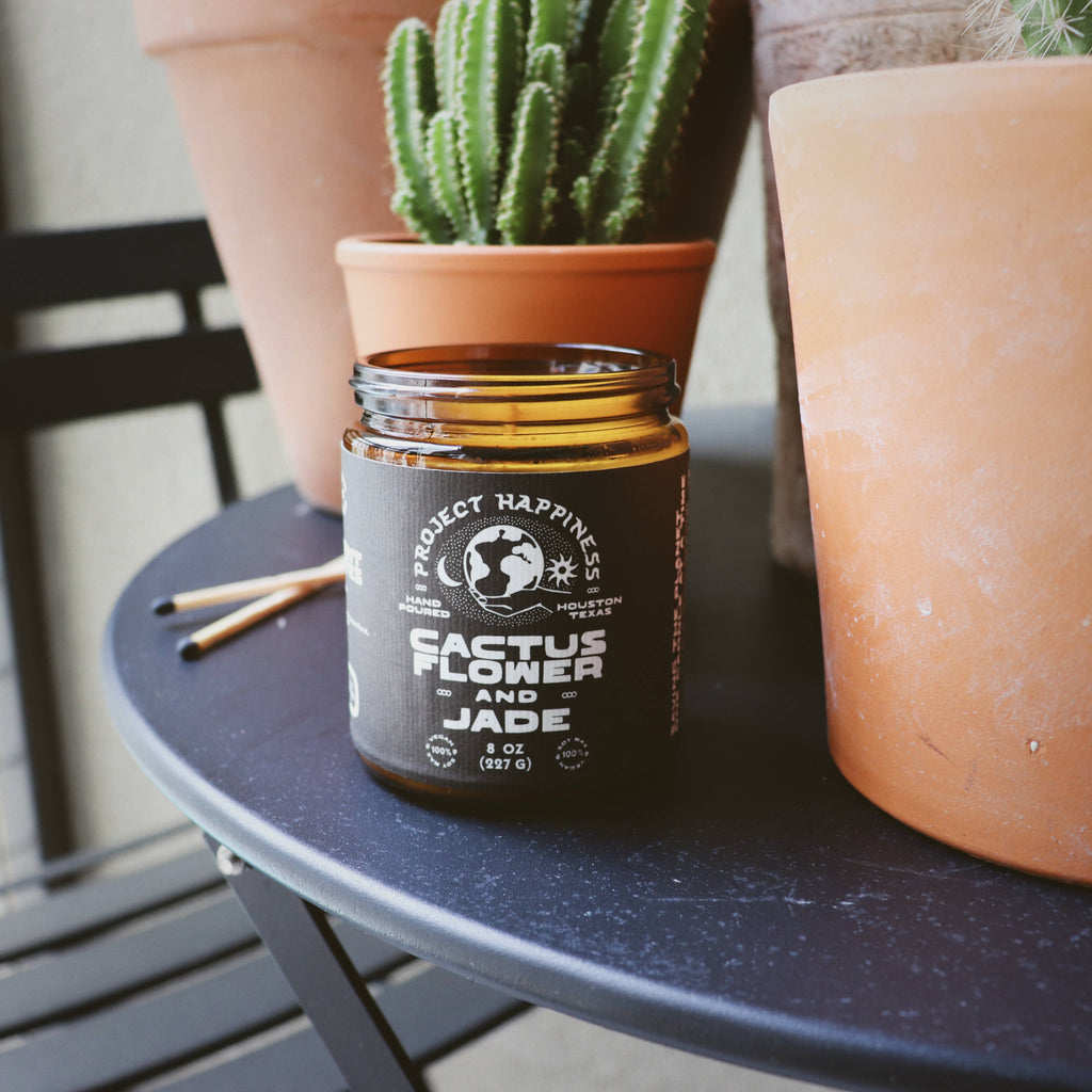 Project Happiness Candle Co. - Cactus Flower and Jade Soy Candle - 8oz | Spring Scent