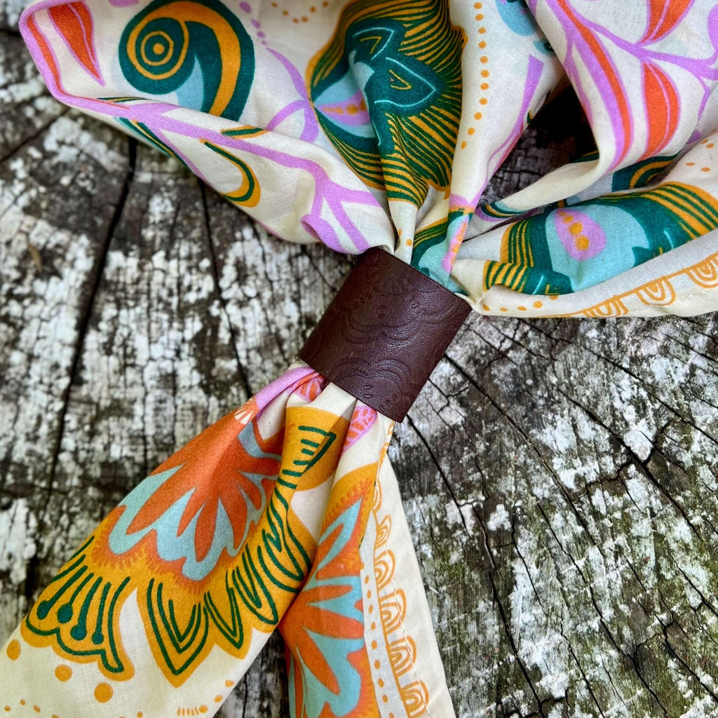 Lindsay Streem Designs - Leather Bandana Slide: Embossed Vintage Floral