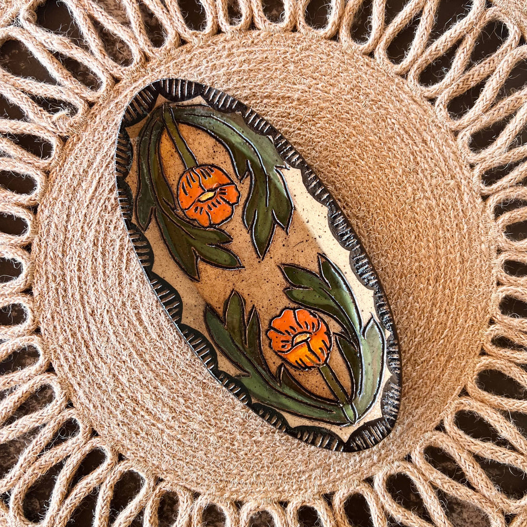Tough Kitty Designs - Globe Mallow Sgraffito Trinket Dish