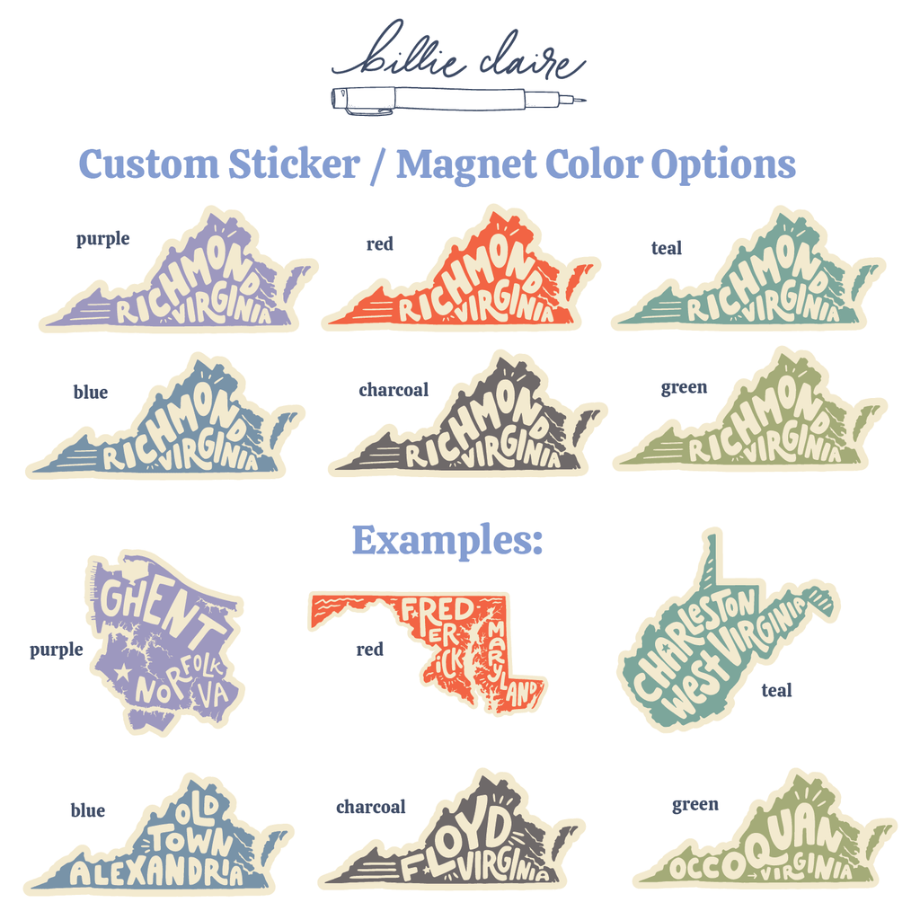 Billie Claire Illustration (Handmade) - Custom City-Specific Acrylic Magnets - Multiple Colors