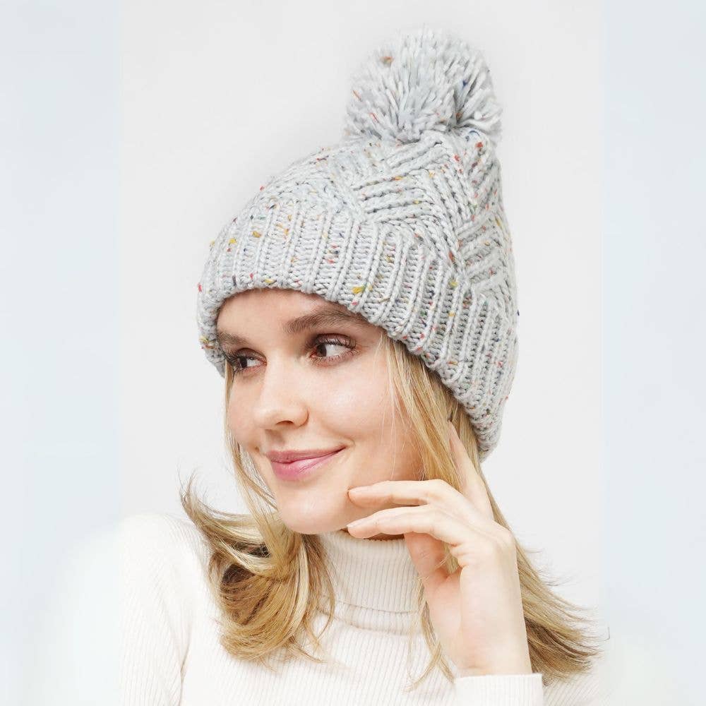 JOIA ACCESSORIES - CONFETTI KNIT BEANIE W POM POM, EHT 10670