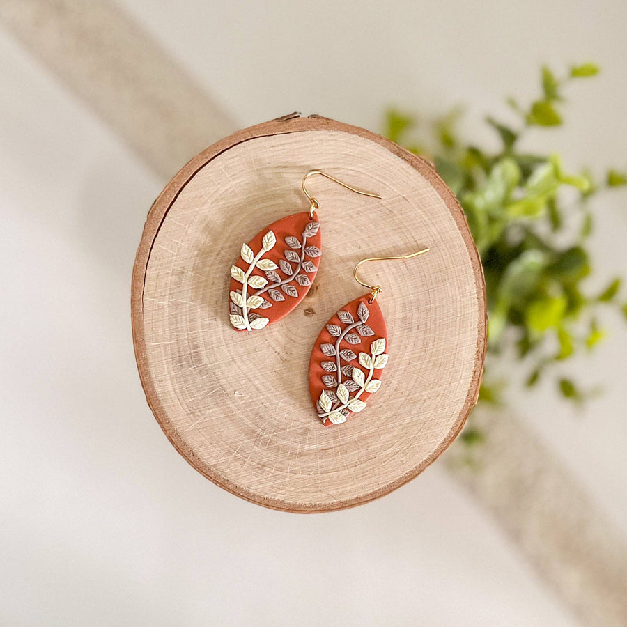 Burnt orange fern earrings | 18k gold plated