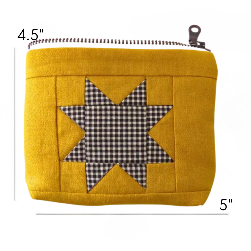 PaperFromHeaven - Handmade Quilted Gingham Pouch –Sawtooth Star Design YELLOW