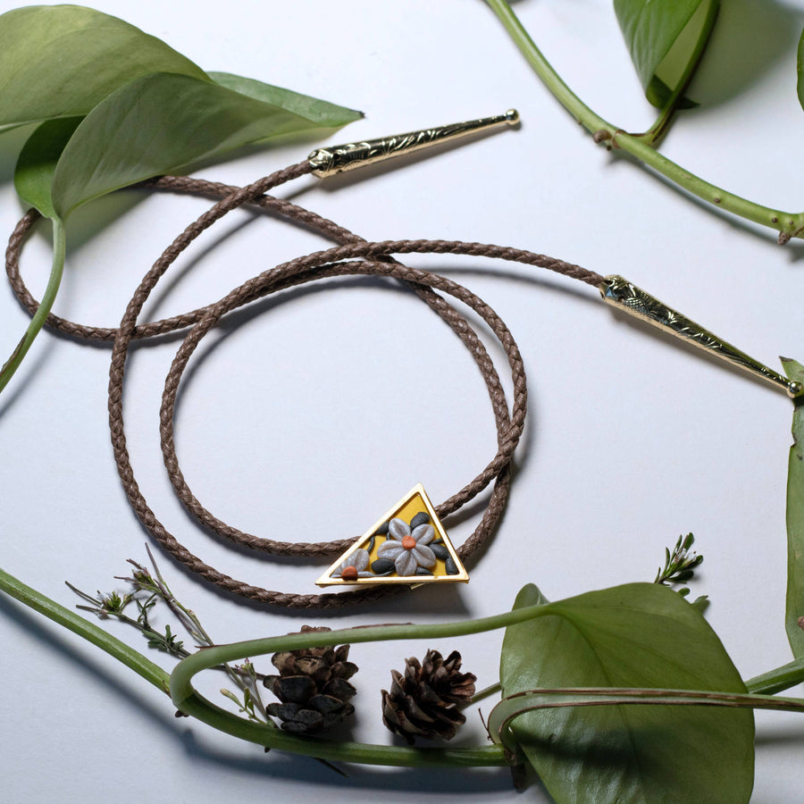 Ginger Sapp Jewelry - Yellow Floral Triangle Bolo Tie | Polymer Clay | Handmade