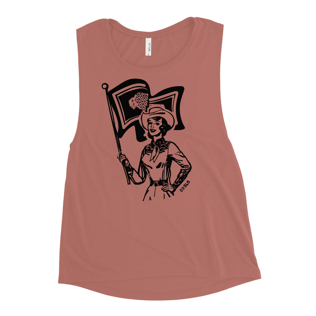 Gals Wyo Flag Cowgirl Muscle Tank