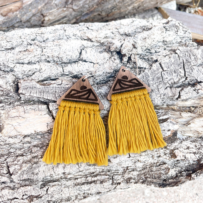 Monoline Mountain Macrame Earrings // Mustard