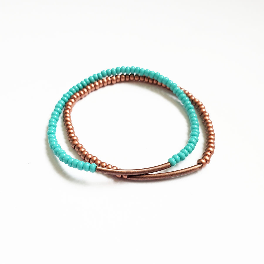 Copper + Turq Stretchy Duo Bracelet