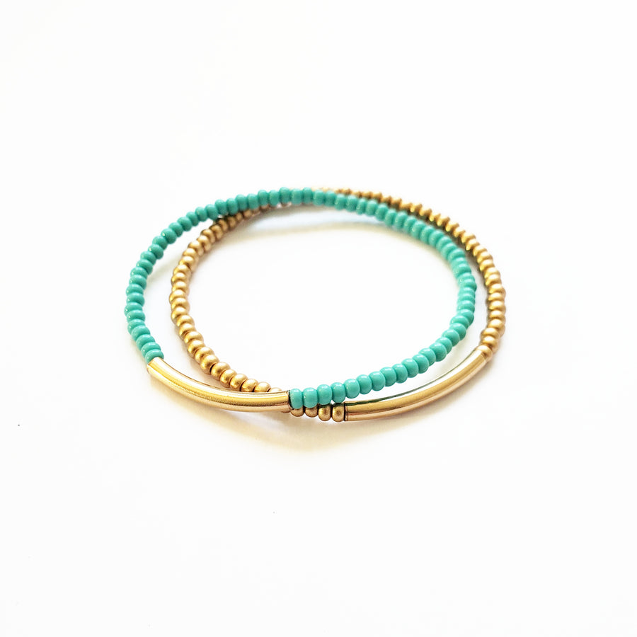 Gold + Turq Stretchy Duo Bracelet