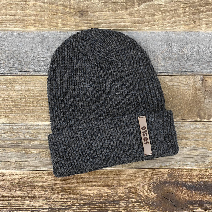 Waffle Leather Go Slo Patch Knit Hat