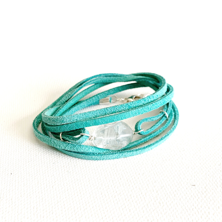 Quartz + Turq Leather Wrap Bracelet