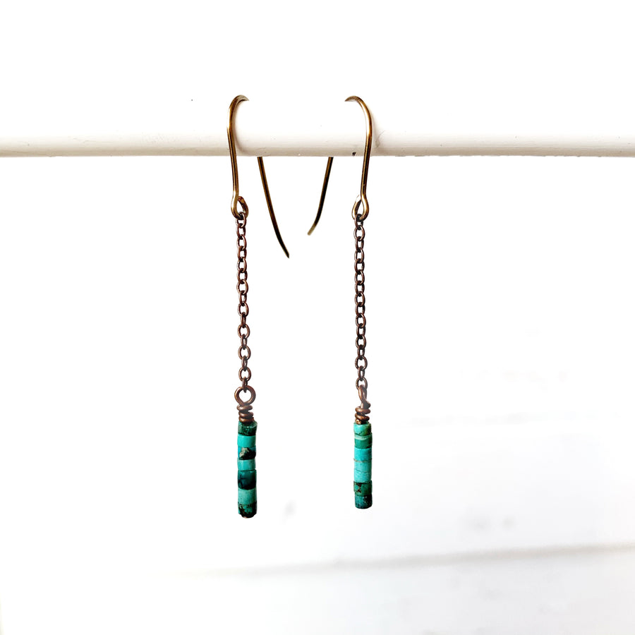 Copper Chain + Heishi Turq Earrings
