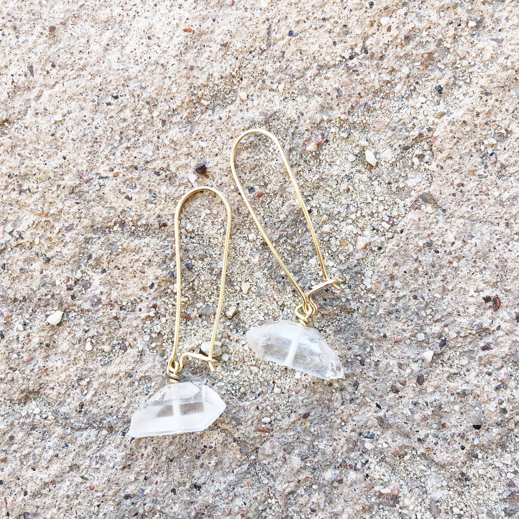 Quartz Drop Earrings // Gold