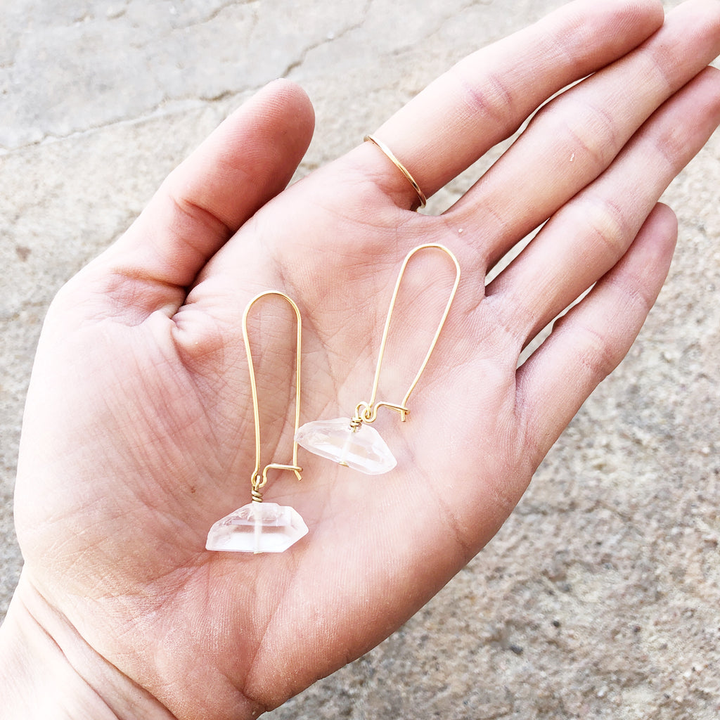 Quartz Drop Earrings // Gold