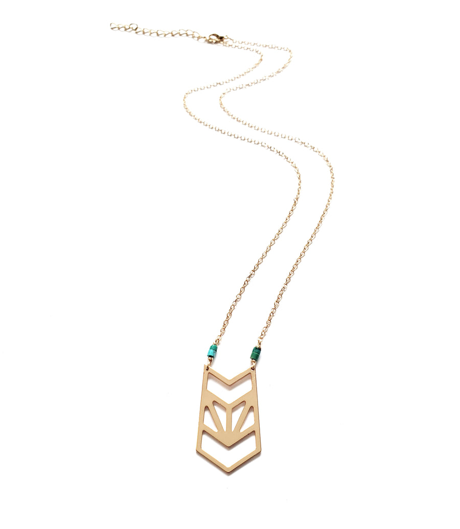 Gold Prism + Heishi Turq Necklace