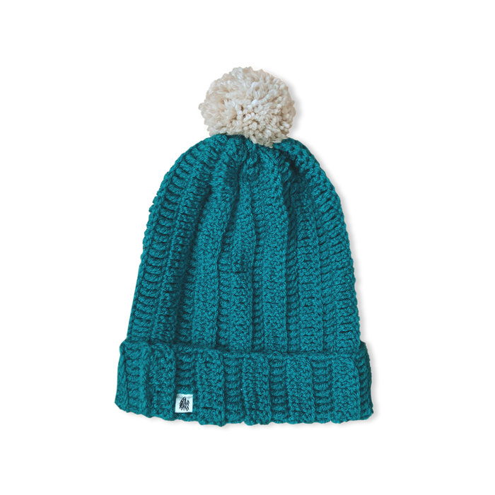 Teal Slouch Pommed Knit Cap